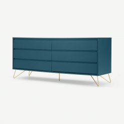 c980f48ff65d2339242eca22d60b27bc19288eda CODELN061BLU UK Elona Wide Chest Drawers Teal Brass ar1 1 LB01 PS 247x247 - Elona brede ladekast, turkooisblauw en messing