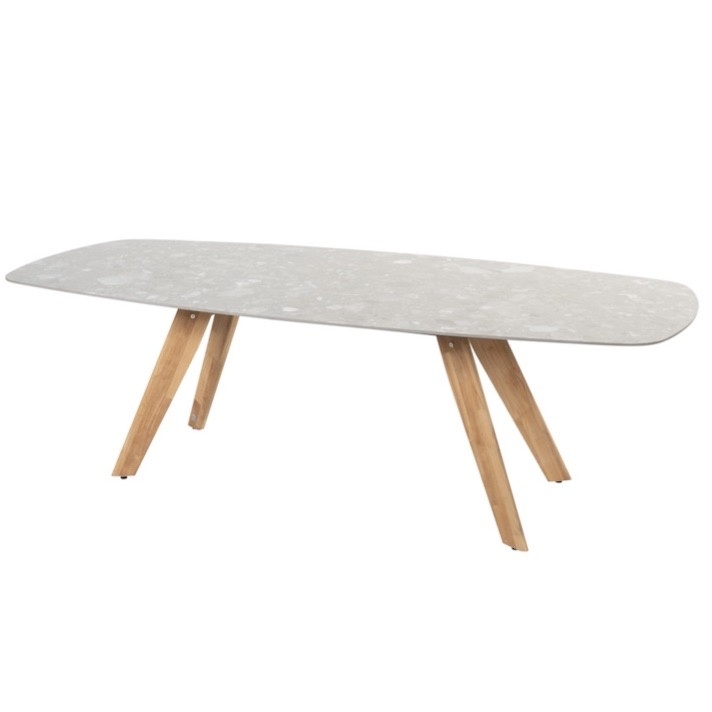 Montana keramiek Terrazzo dining tuintafel 240x103xH75 cm teak onderstel 4 Seasons Outdoor